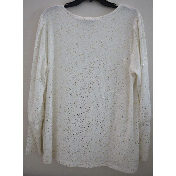 Como Black Women's Sz L Vanilla Ice Gold Speckled Long Sleeve Scoop Neck Top - Picture 2 of 5